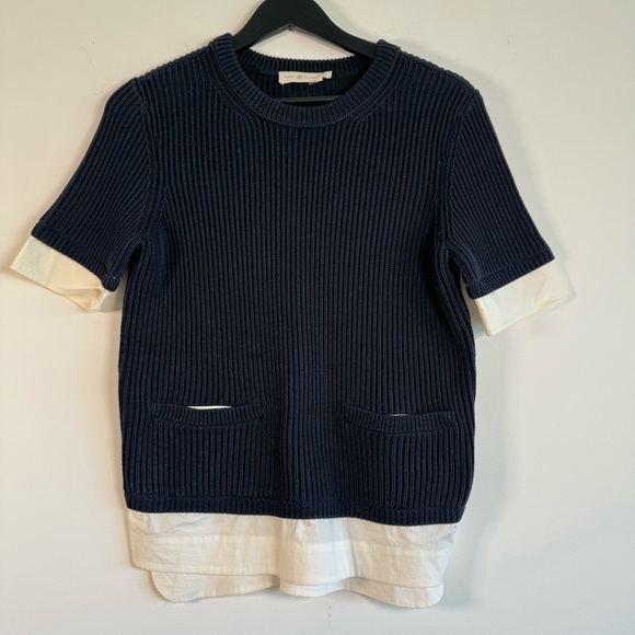 Tory Burch Rosemary Twofer Short Sleeve Layered Sweater Size Small - Picture 1 of 9